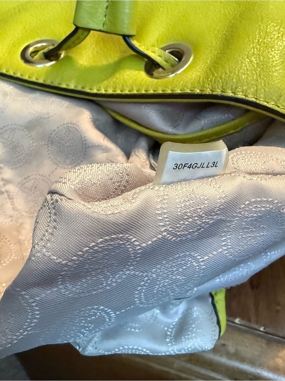Bright Green  Leather Drawstring Tote Bag By Michael Kors - Picture 7 of 13